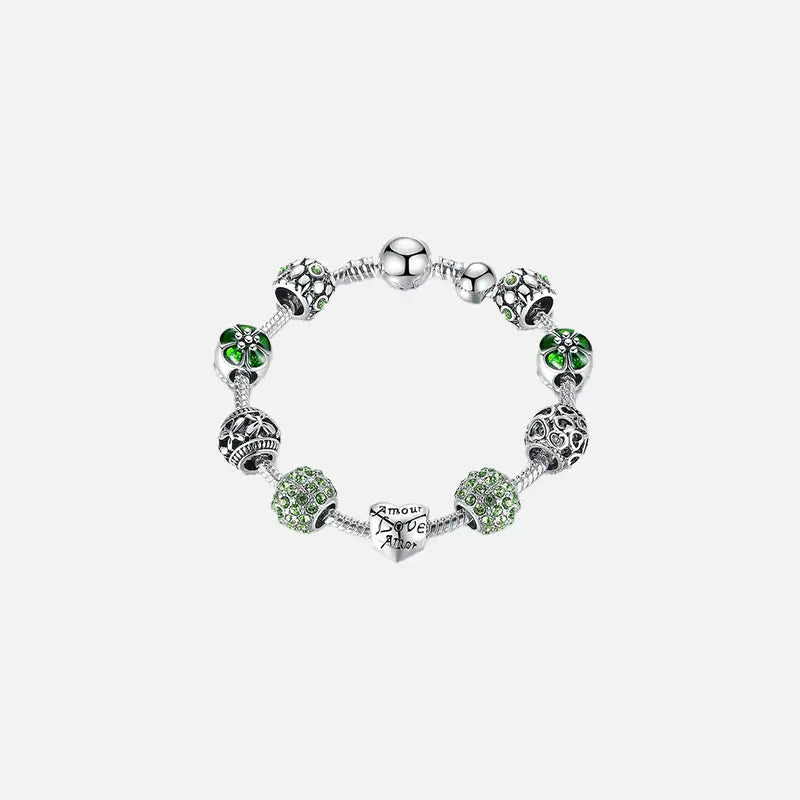 Love and flower silver plated charm bracelet y2k - green / 18cm - bracelets