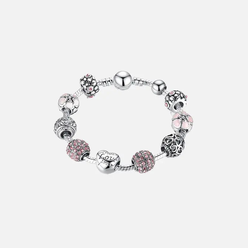 Love and flower silver plated charm bracelet y2k - red / 18cm - bracelets