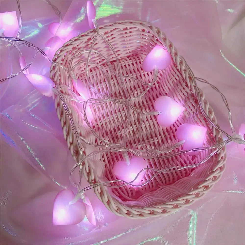 Love heart string lights for aesthetic room ambiance - 1.5m 10leds / pink