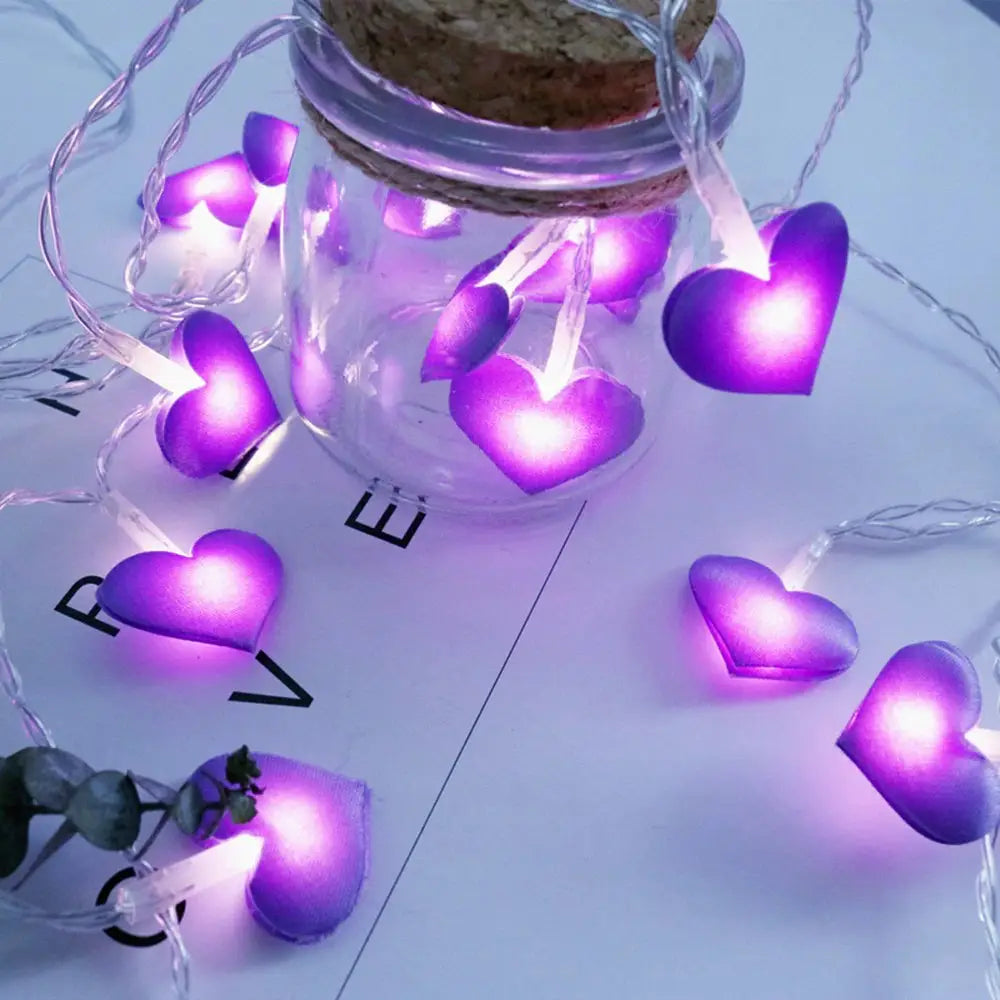 Love heart string lights for aesthetic room ambiance - 1.5m 10leds / purple