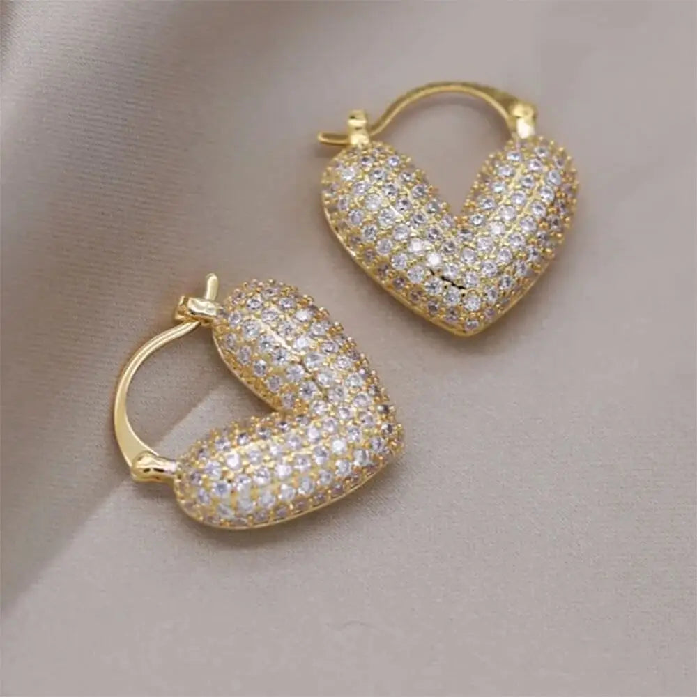 Love me tender rhinestone earrings - standart / gold - earrings