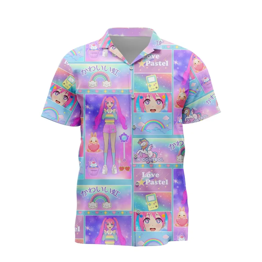 Kawaii harajuku anime shirt with y2k inspired style and comfort fit - s - hawaiian