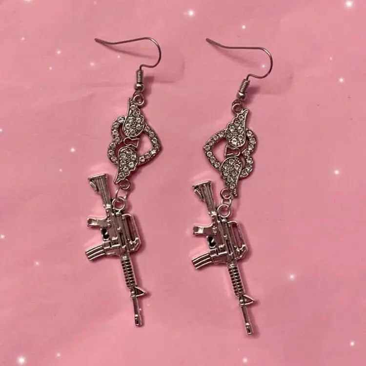 Aesthetic love roulette gun shaped earrings for unique style - standart / silver - earrings