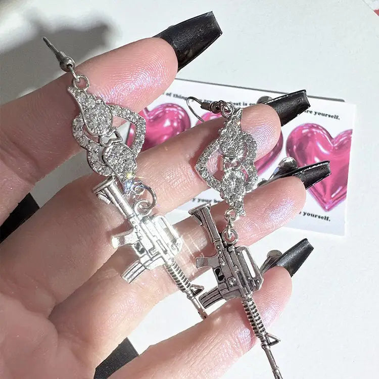 Aesthetic love roulette gun shaped earrings for unique style - standart / silver - earrings