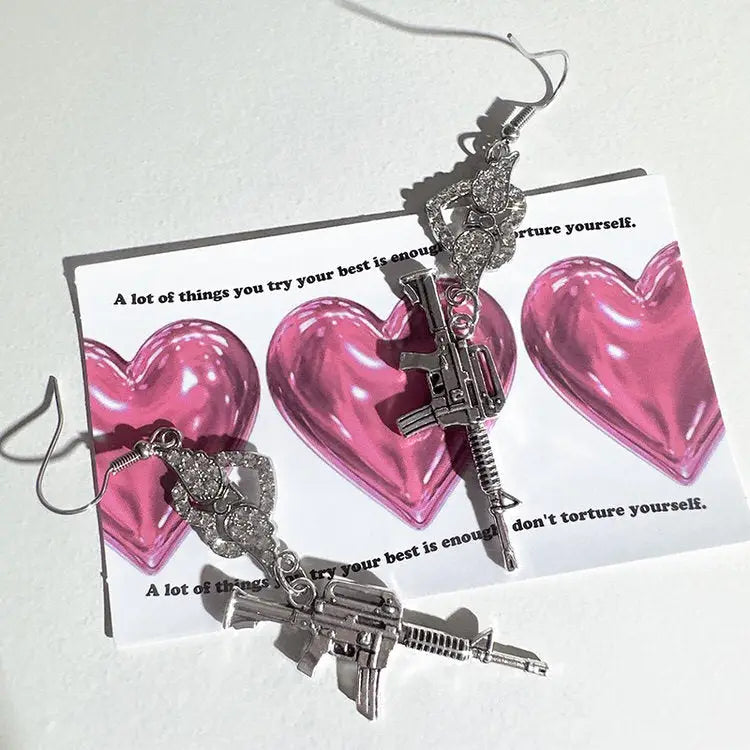 Aesthetic love roulette gun shaped earrings for unique style - standart / silver - earrings