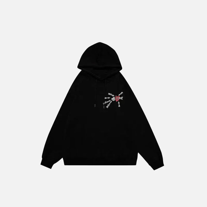 Loved heart embroidery hoodie y2k - black / m - hoodies