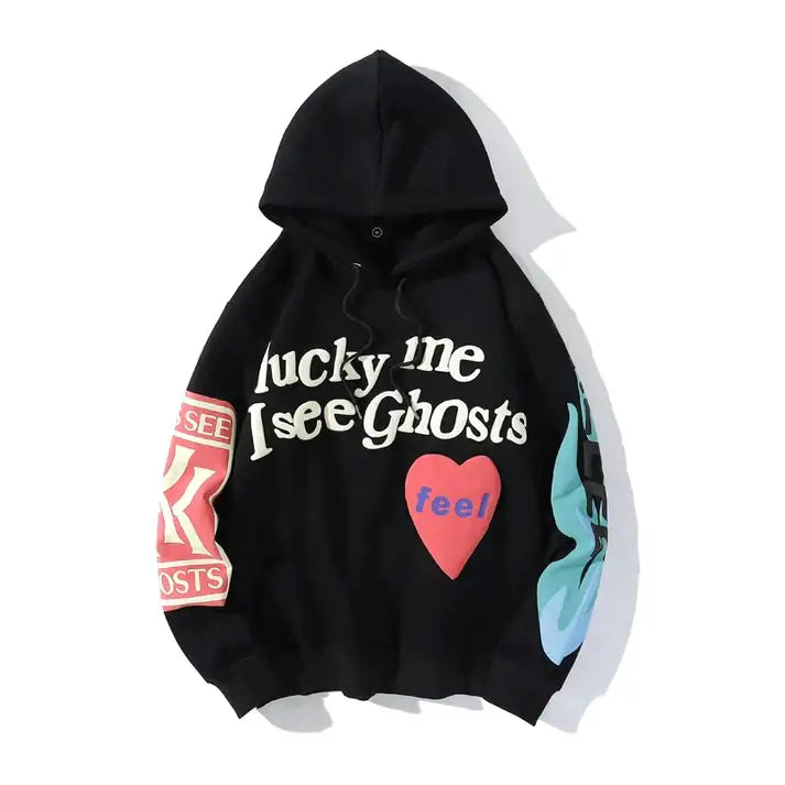 Lucky me i see ghosts hoodie y2k - black / m