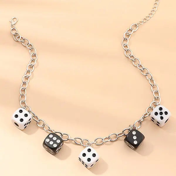 Lucky roll dice necklace - standart / black/white