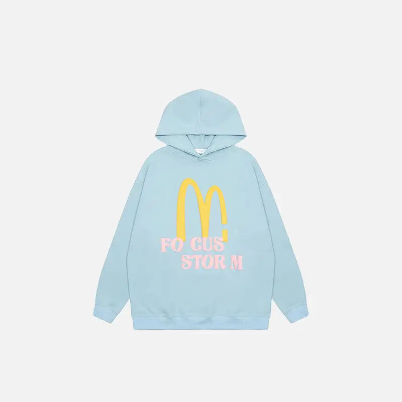 ’m’ letter print hoodie y2k - blue / m - hoodies
