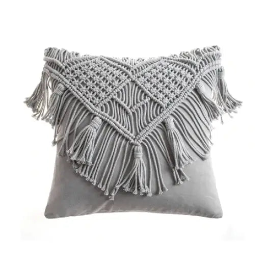 Macrame boho pillow case for aesthetic bedroom decor - gray / a / with cushion inner