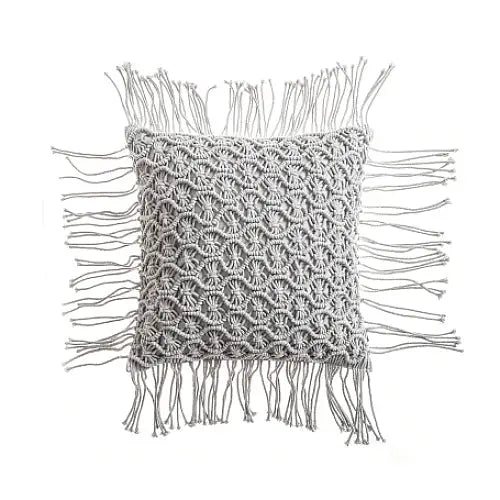 Macrame boho pillow case for aesthetic bedroom decor - gray / b / with cushion inner