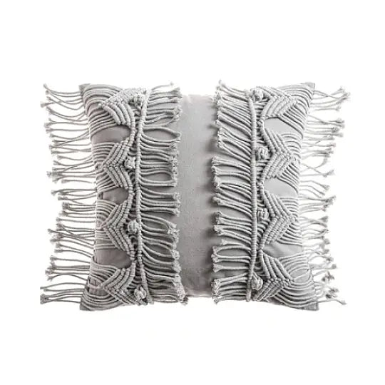 Macrame boho pillow case for aesthetic bedroom decor - gray / c / with cushion inner