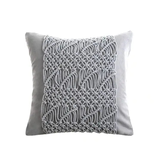 Macrame boho pillow case for aesthetic bedroom decor - gray / d / with cushion inner