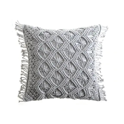 Macrame boho pillow case for aesthetic bedroom decor - gray / e / with cushion inner