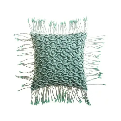 Macrame boho pillow case for aesthetic bedroom decor - green / b / with cushion inner