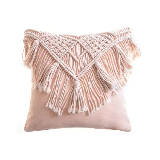 Macrame boho pillow case for aesthetic bedroom decor - pink / a / with cushion inner