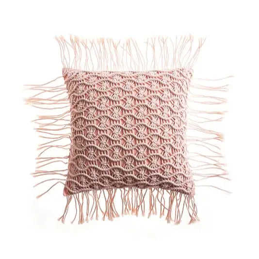 Macrame boho pillow case for aesthetic bedroom decor - pink / b / with cushion inner