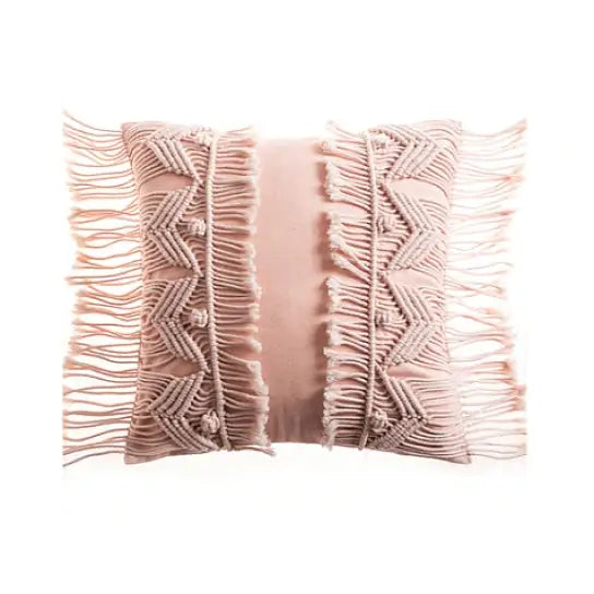 Macrame boho pillow case for aesthetic bedroom decor - pink / c / with cushion inner