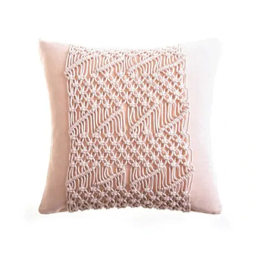 Macrame boho pillow case for aesthetic bedroom decor - pink / d / with cushion inner