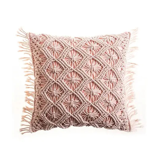 Macrame boho pillow case for aesthetic bedroom decor - pink / e / with cushion inner