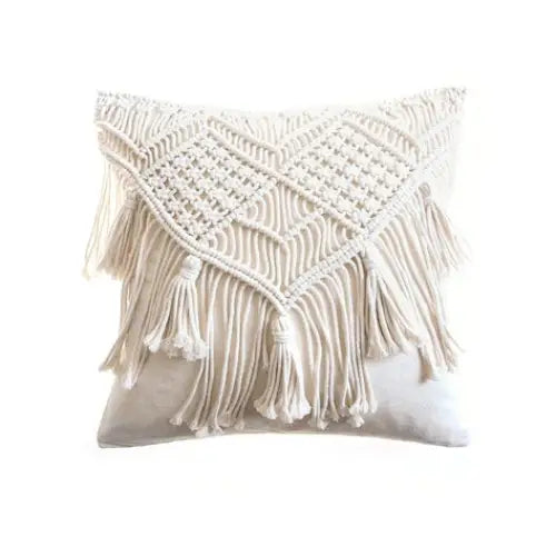 Macrame boho pillow case for aesthetic bedroom decor - white / a / with cushion inner