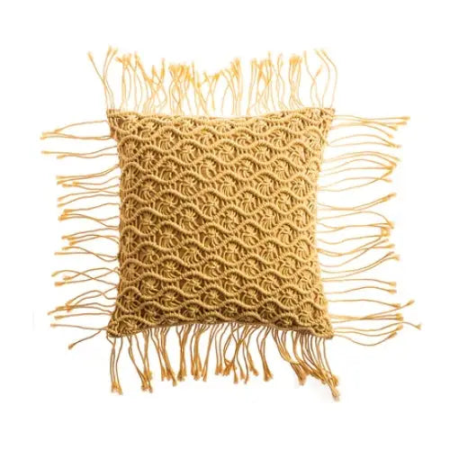 Macrame boho pillow case for aesthetic bedroom decor - yellow / b / with cushion inner