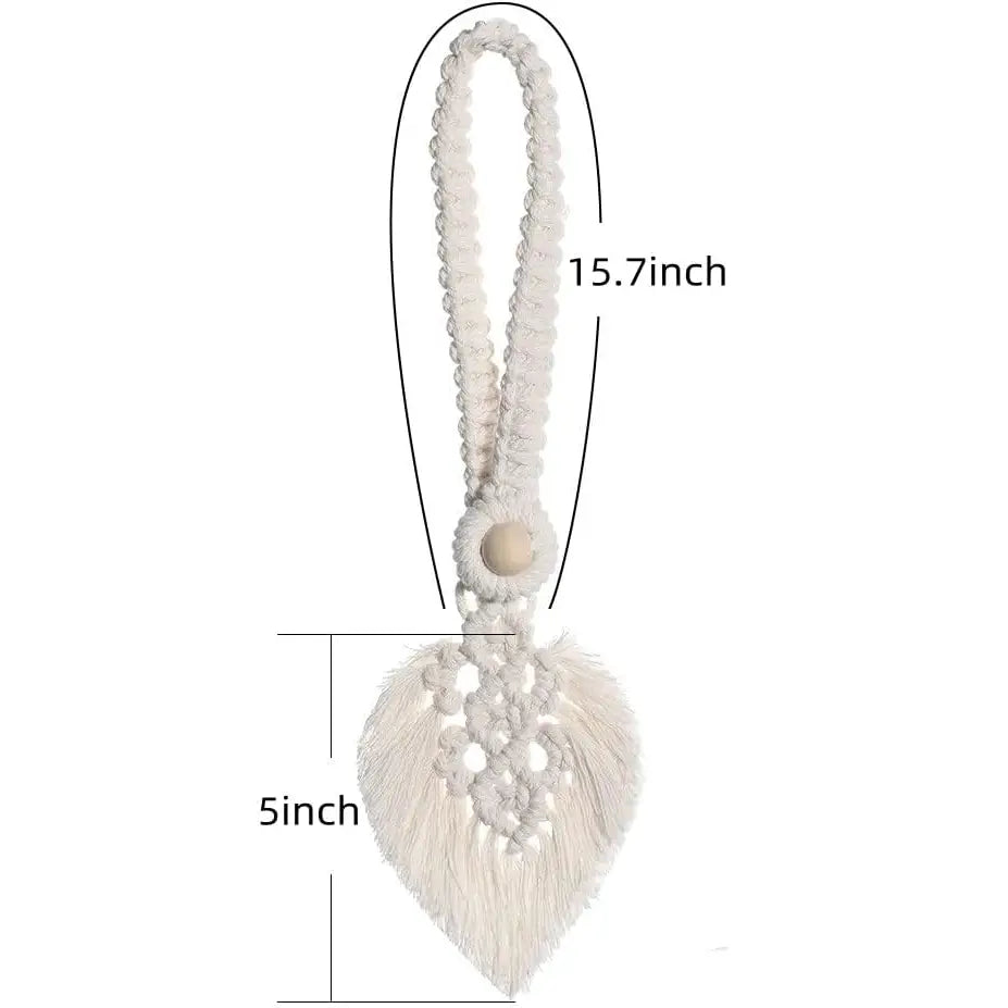 Leaf-shaped macrame curtain tieback for aesthetic room decor