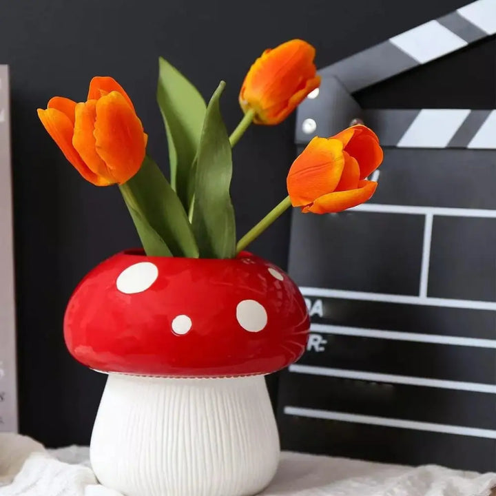 Magical mushroom ceramic vase for a whimsical home accent