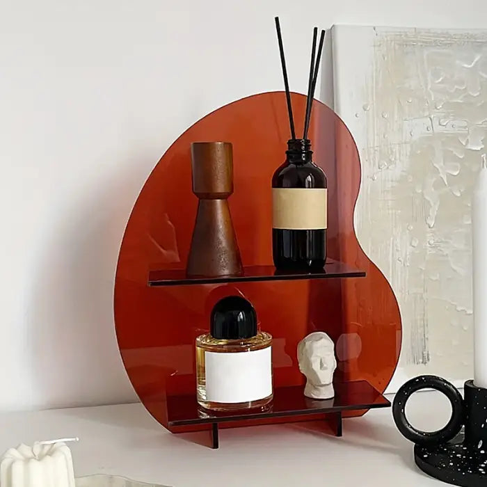 Makeup storage display shelf for stylish organization - red