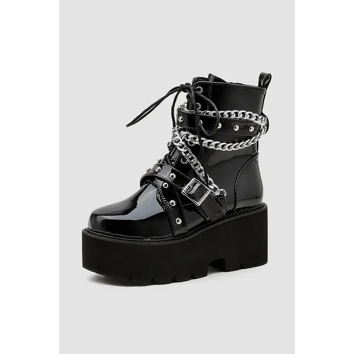 Mall goth chain detail platform boots for stylish outfits