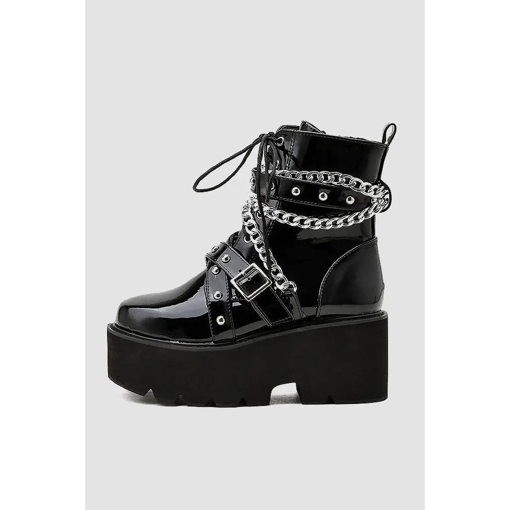 Mall goth chain detail platform boots for stylish outfits - black / us4