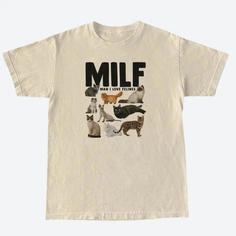 Whimsical cat tee for those who love felines and y2k style - khaki / s