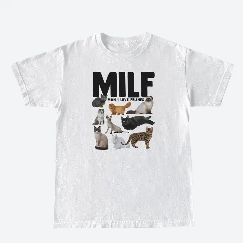 Whimsical cat tee for those who love felines and y2k style - white / s