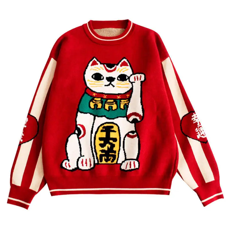 Maneki neko sweater - free size / red