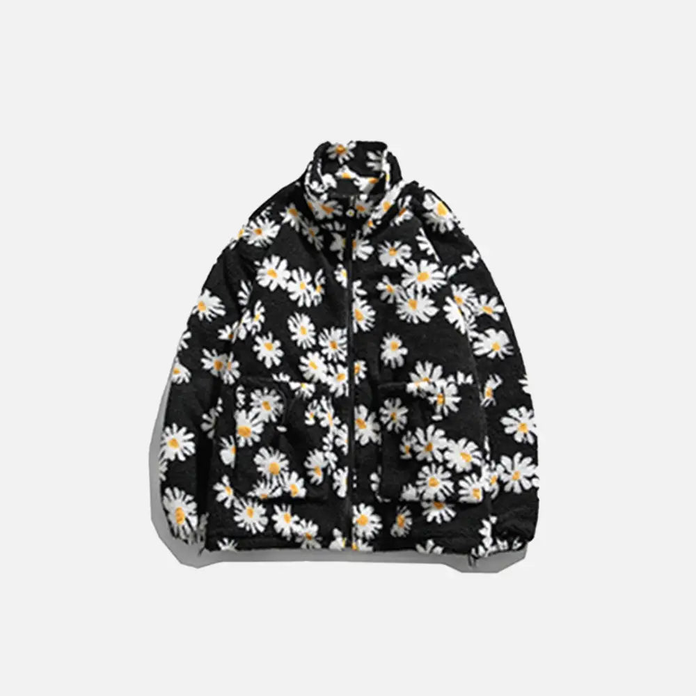 Marguerite daisy flower jacket y2k - black / m - fuzzy jackets