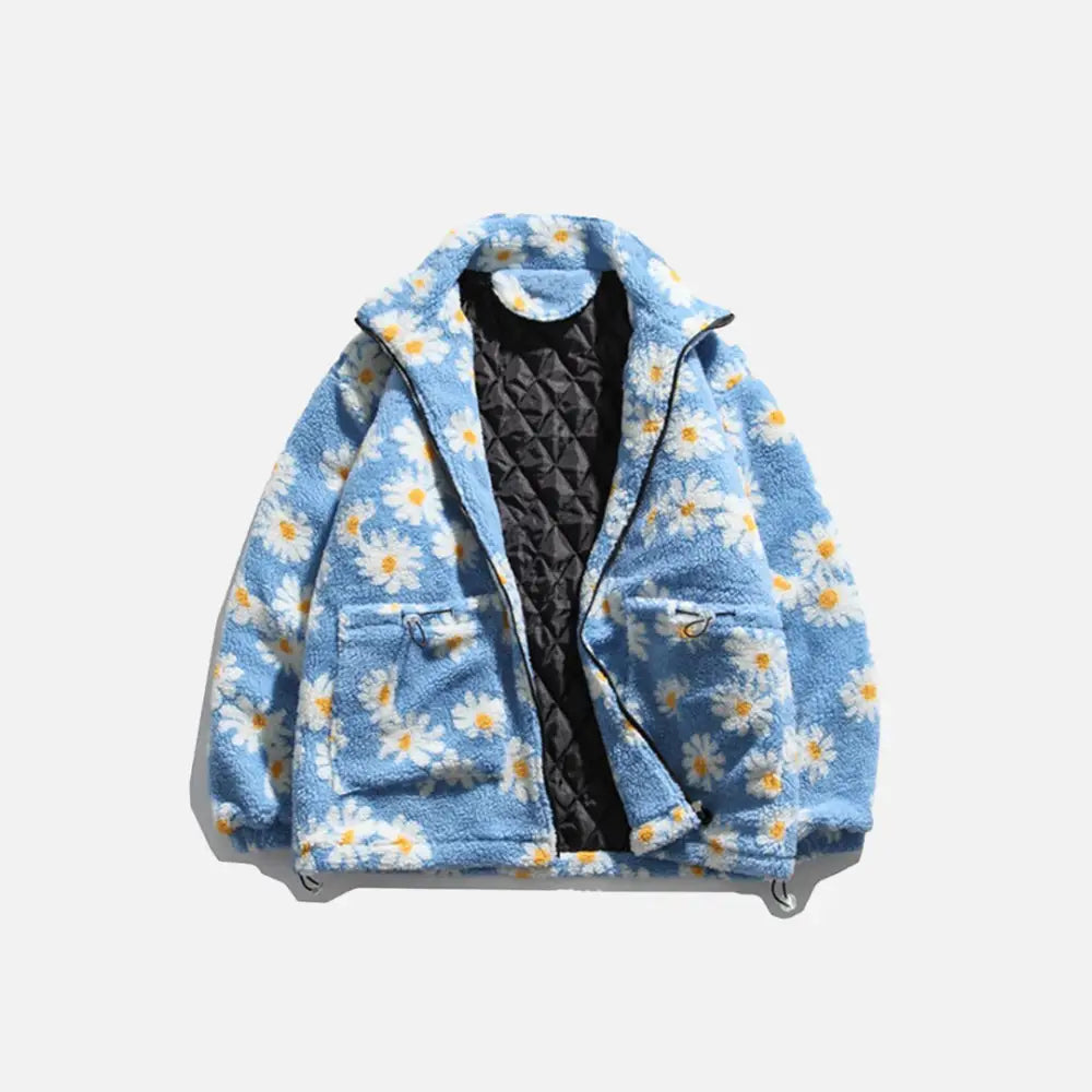 Marguerite daisy flower jacket y2k - blue / m - fuzzy jackets