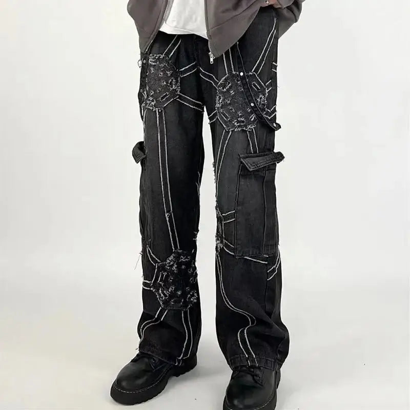 Y2k grunge full length loose fit denim jeans for men