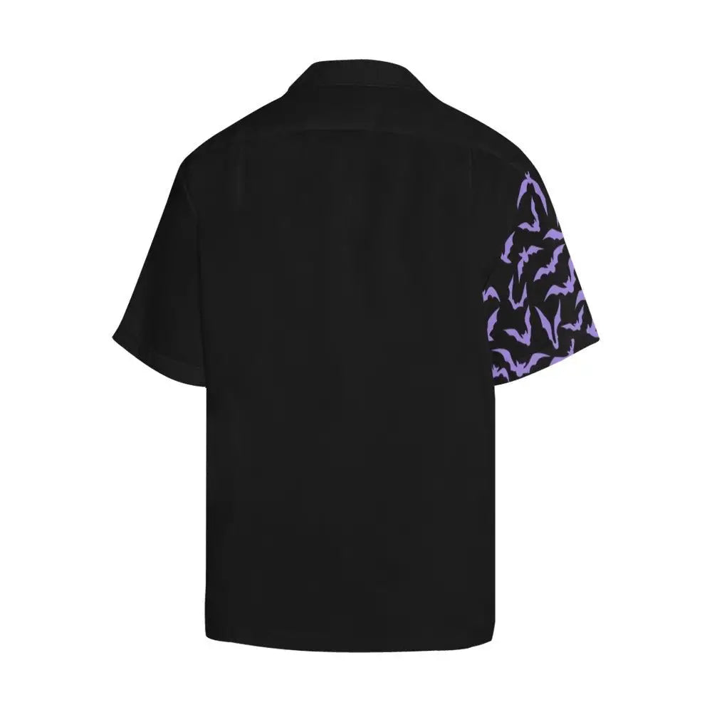 Pastel goth short sleeve shirt with purple bat pattern and notch lapel collar - hawaiian (t58)