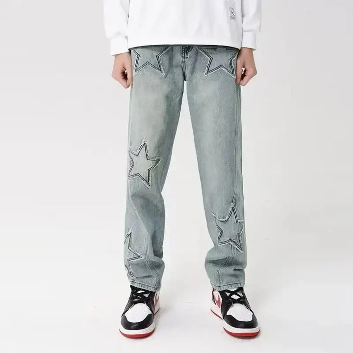 Y2k geometric denim jeans for men in loose fit full length style