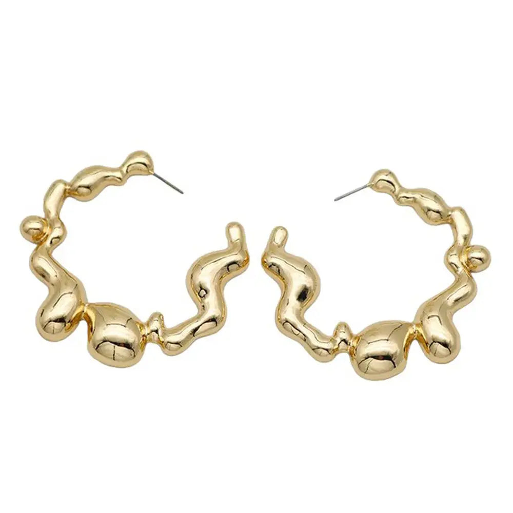 Metal drops hoop earrings - standart / gold - earrings