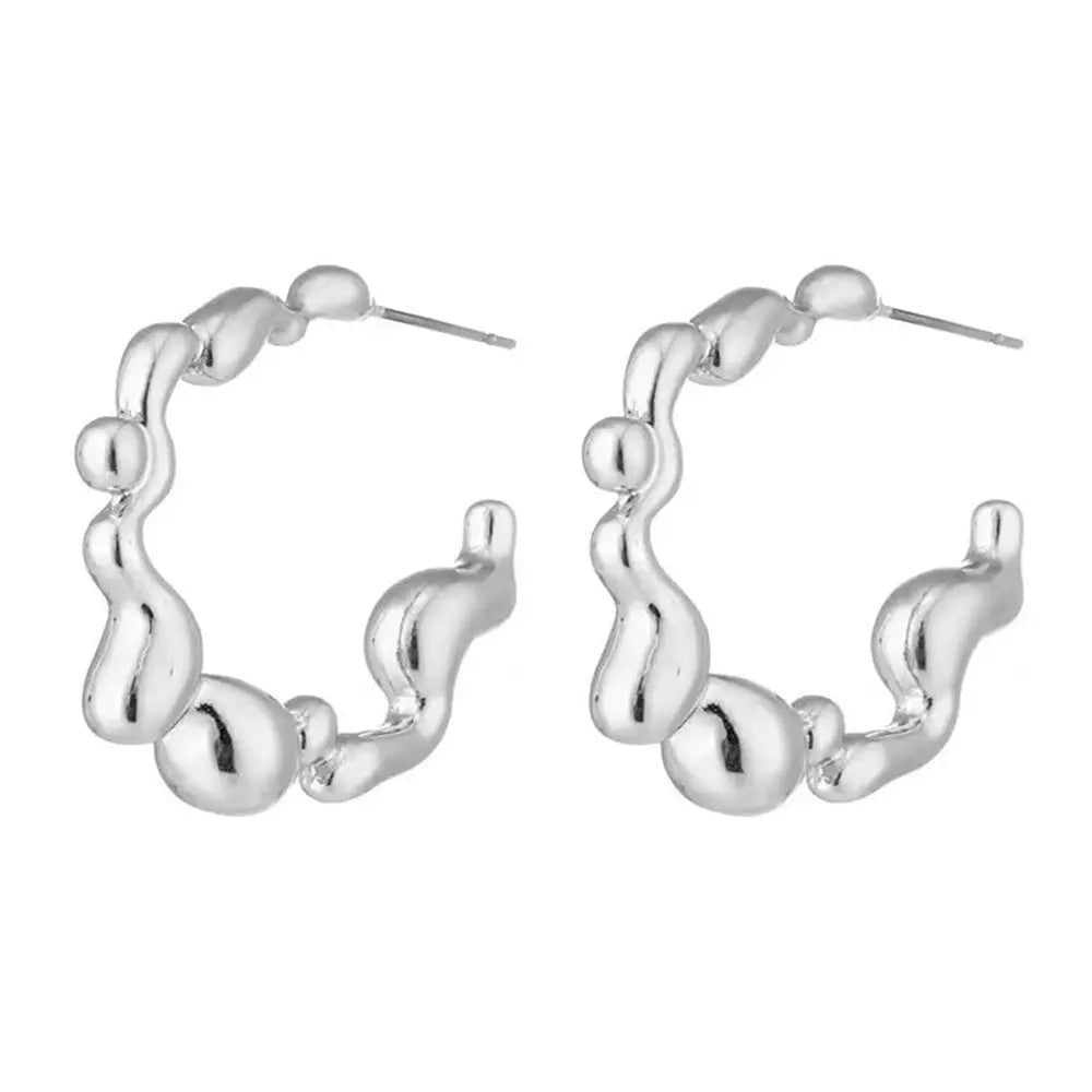 Metal drops hoop earrings - standart / silver - earrings