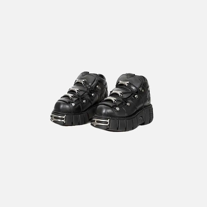 Y2k metal chunky bottom shoes for streetwear fans - black with plush / 35 - shoes