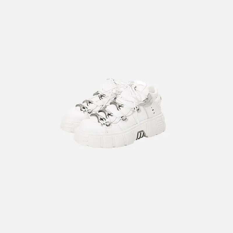 Y2k metal chunky bottom shoes for streetwear fans - white with plush / 35 - shoes