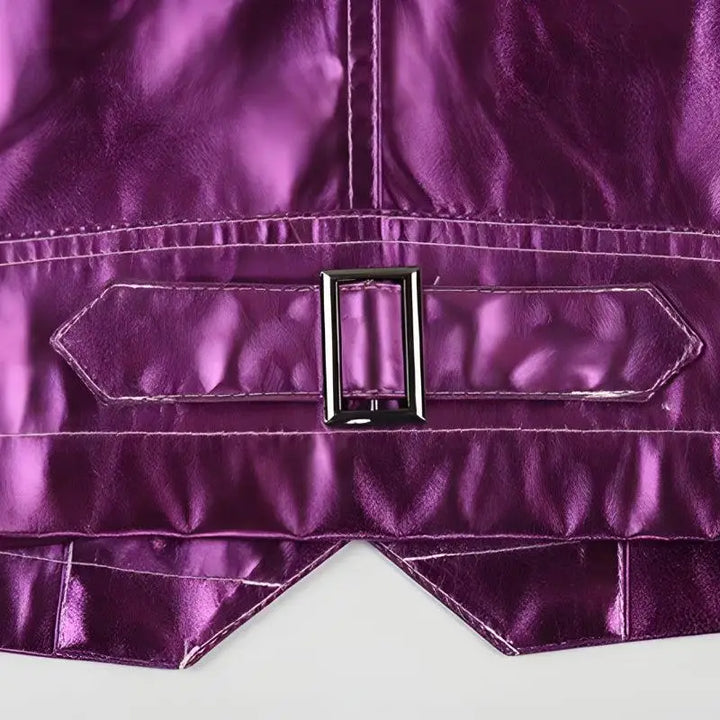 Metallic fuchsia faux leather jacket for a disco cowgirl look