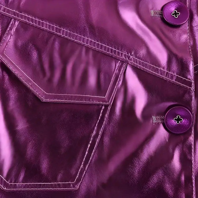 Metallic fuchsia faux leather jacket for a disco cowgirl look