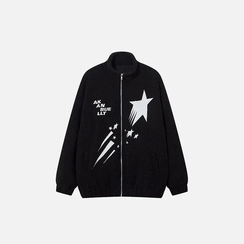 Meteor star print fleece jacket y2k - black / m