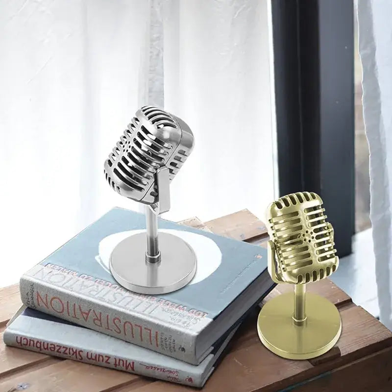 Vintage microphone ornament decor in silver gold or black