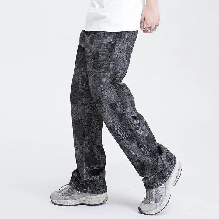 Wide leg patchwork design jeans for modern men