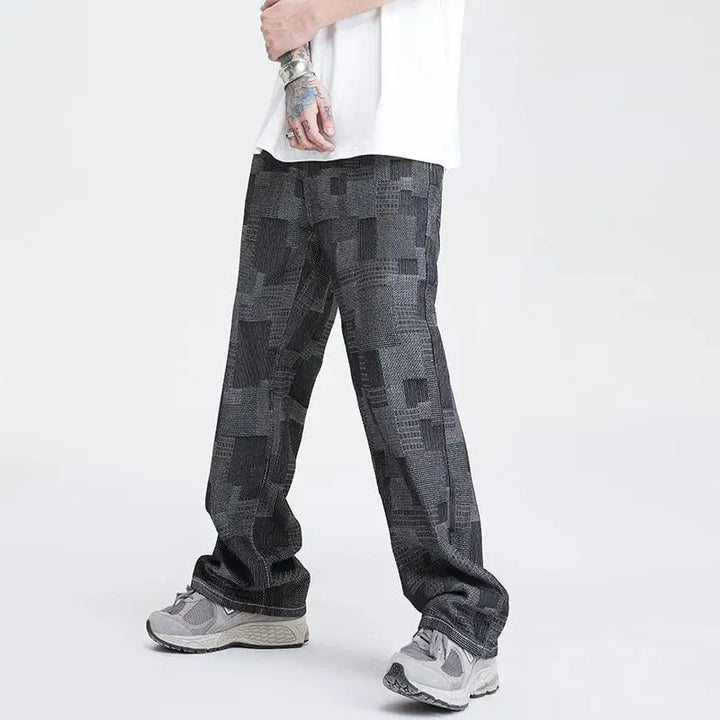 Wide leg patchwork design jeans for modern men - black / m