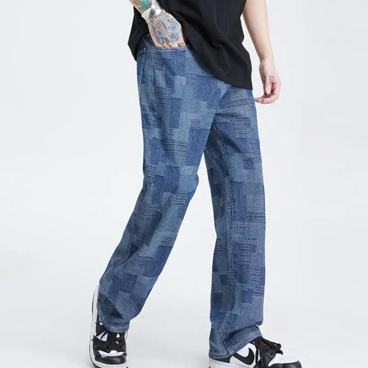 Wide leg patchwork design jeans for modern men - blue / m